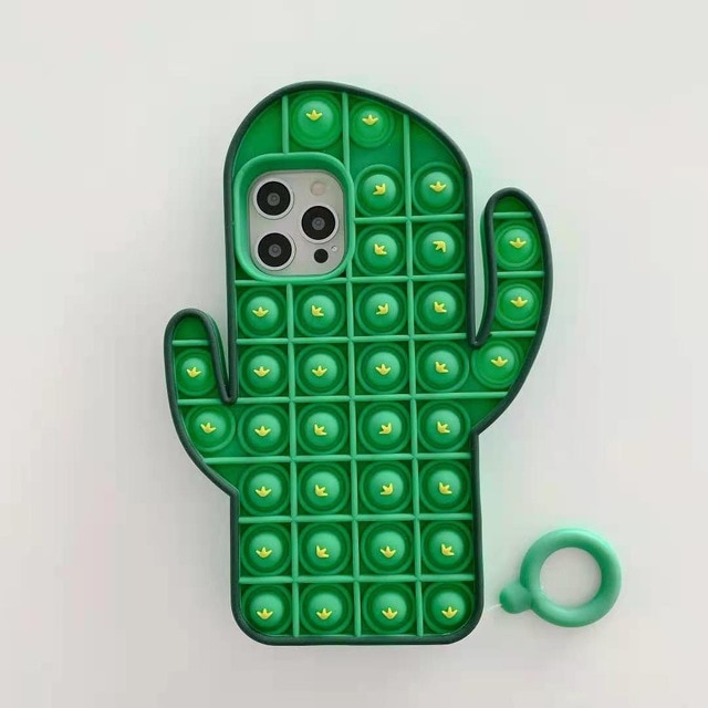 pop it green cactus silicone phone case for iphone fidgets toy 5526 - Wacky Track